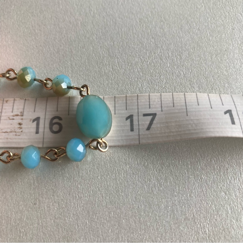 2 Gold tone-Accent Aqua Beaded Long preloved Necklace - Picture 7 of 8